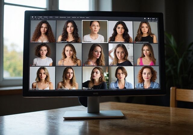 Een computerscherm toont een grid met diverse chatgirls. Live chatgirls webcamsexmet diverse chatgirls