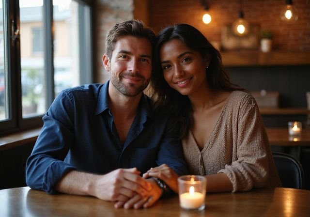 Een romantisch diner tussen een man en een vrouw aan tafel. Een romantisch diner tussen een man en een vrouw aan tafel