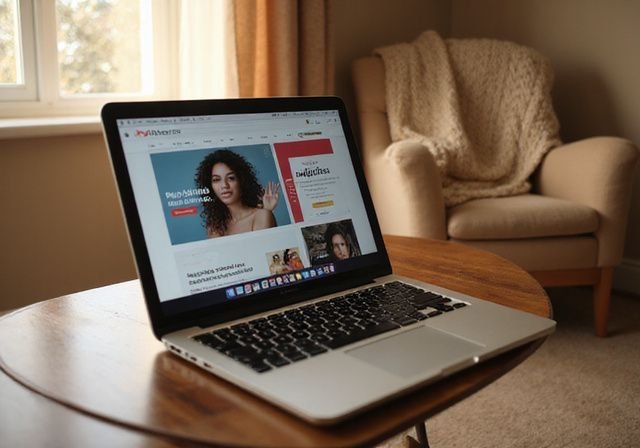 Een laptop staat op een houten bureau in een gezellige slaapkamer. Een laptop staat op een houten bureau in een gezellige slaapkamer