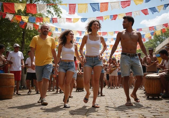 Een diverse groep jongeren danst op een Surinaams festival. Een diverse groep jongeren danst op een Surinaams festival en wil graag Surinaamse vrouwen voor sexcontact