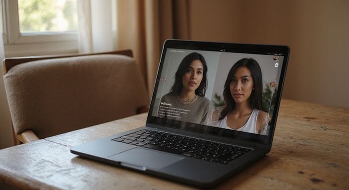 Een gebruiker browse op een Marokkaanse datingsite op een laptop. Een gebruiker browse op een Marokkaanse datingsite op een laptop