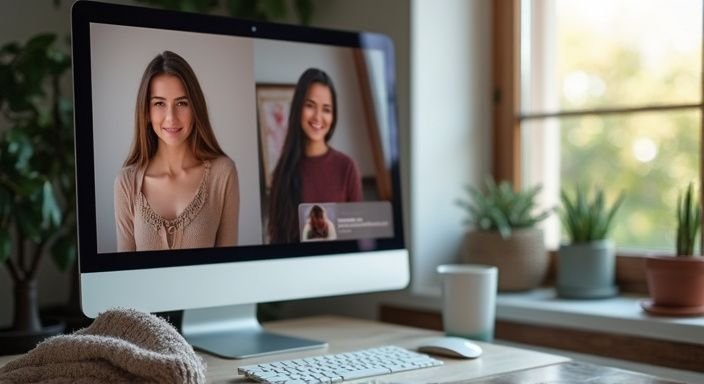 Een computer scherm toont authentieke profielen van vrouwen op een datingsite. Een computer scherm toont authentieke profielen van vrouwen op een datingsite