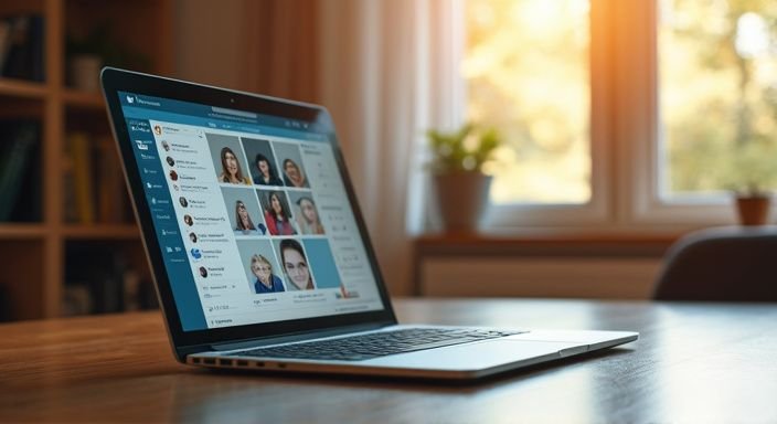 Een laptop toont een moderne chatplatform met actieve gesprekken voor sexchatten