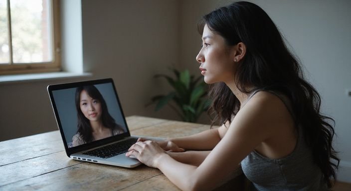 Een vrouw werkt geconcentreerd aan haar laptop in een gezellige kamer.
