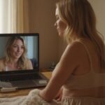 Webcamsex blondines Blonde webcam meiden voor hete online shows Een intieme slaapkamer met een vrouw in natuurlijke lingerie aan een laptop