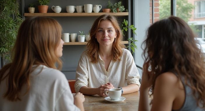 Vrouwen genieten van een ontspannen gesprek in een gezellig café