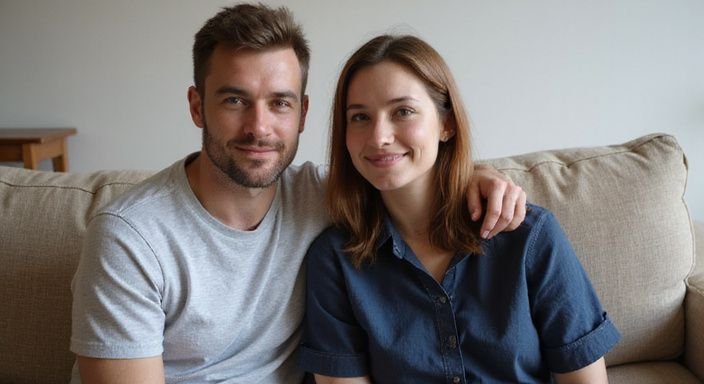 Een man en vrouw genieten van een intiem gesprek op de bank.