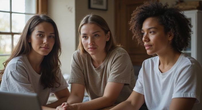 Groep transgender modellen in gesprek tijdens een webcam-sessie voor trans webcamsex.