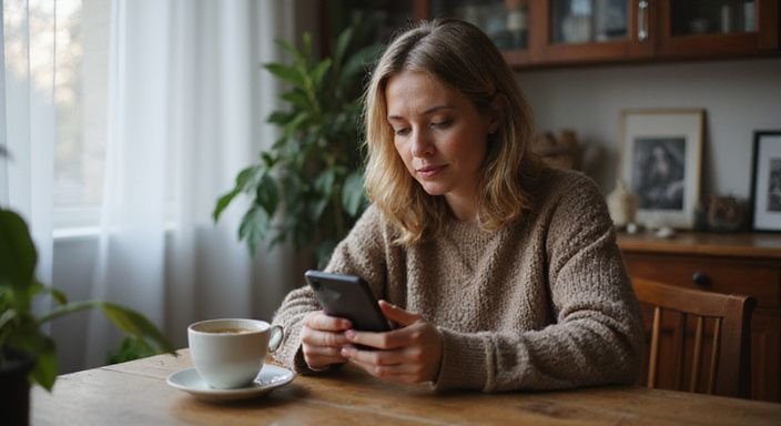 Oudere vrouwen zoeken een sexpartner: Vrouw van begin vijftig verkent een datingapp met aandacht en hoop.