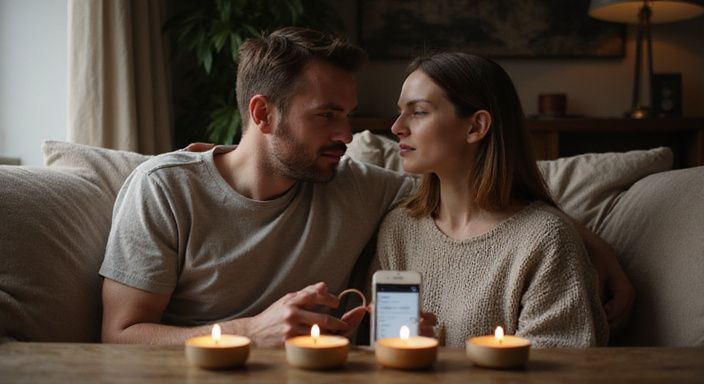 Waarom houden huisvrouwen veel van seks? Een man en vrouw bespreken hun relatie op een bank.