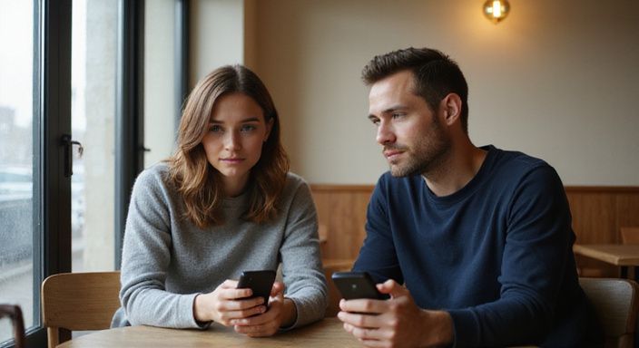 Een jong stel bespreekt veilige woorden en persoonlijke grenzen in een café.