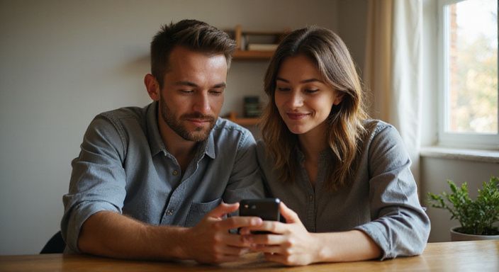 Een man en vrouw delen een intieme video-oproep voor kinky dating Nederland in een rustige kamer.