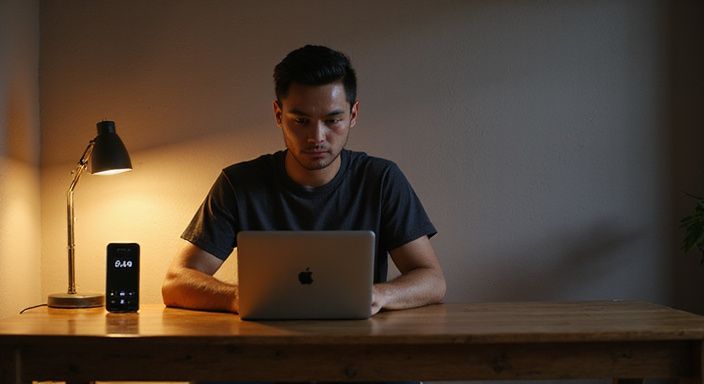 Een persoon werkt zoekt op een laptop naar ondeugend daten.