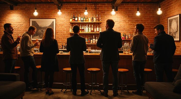 Professionals genieten van een informele bijeenkomst in een chique lounge. Professionals genieten van een informele bijeenkomst in een chique lounge.